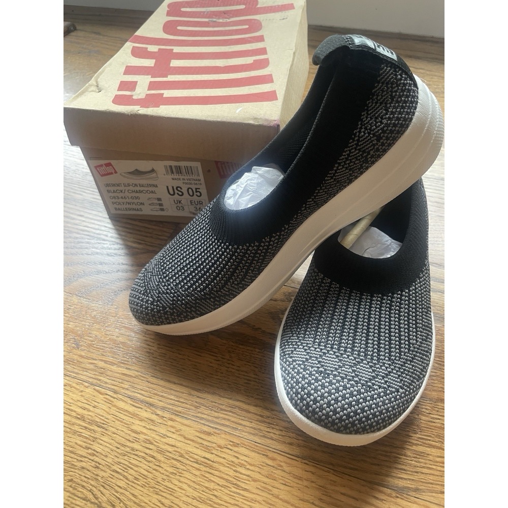 NIB UBERKNIT Fitflop Slip On Ballet Shoes Ballerina BLK/Char WMN Sz 5 $85msrp